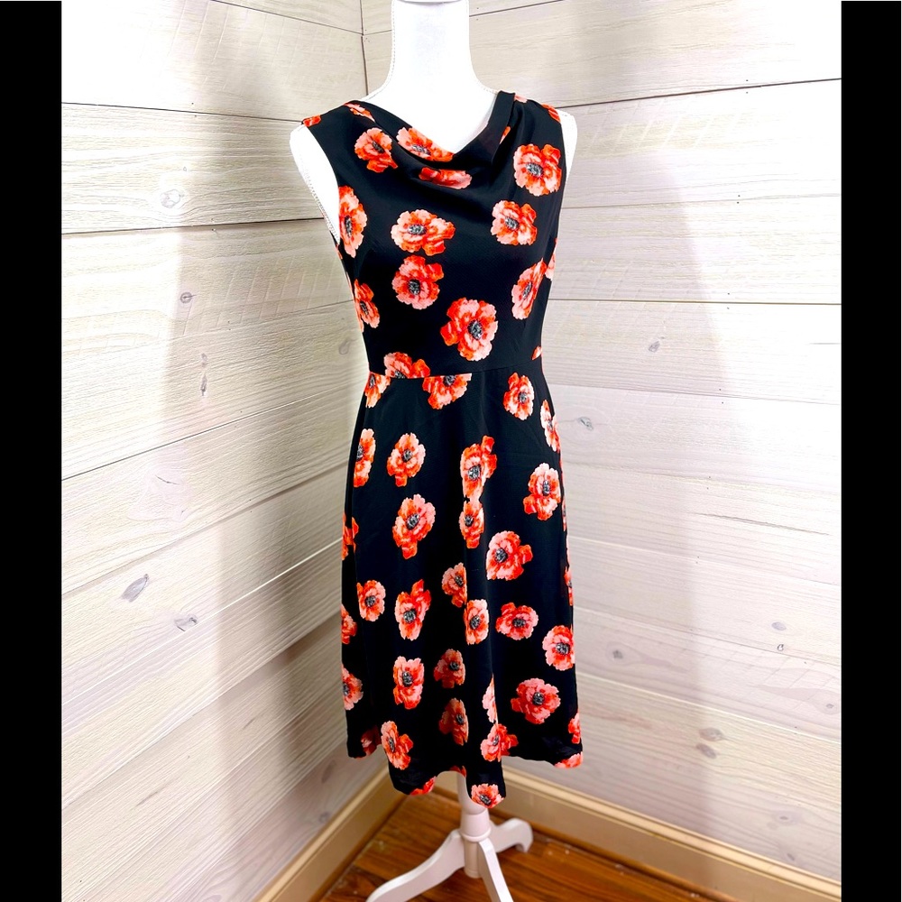 Talbots Floral Print Drape Neck Dress 2P FREE SHIP